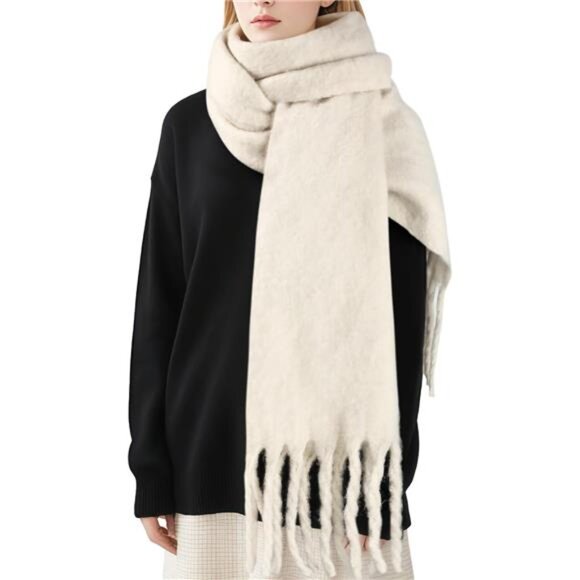 Womens mohair winter scarf soft warm cashmere feel shawl wrap with tassels - Picture 1 of 8